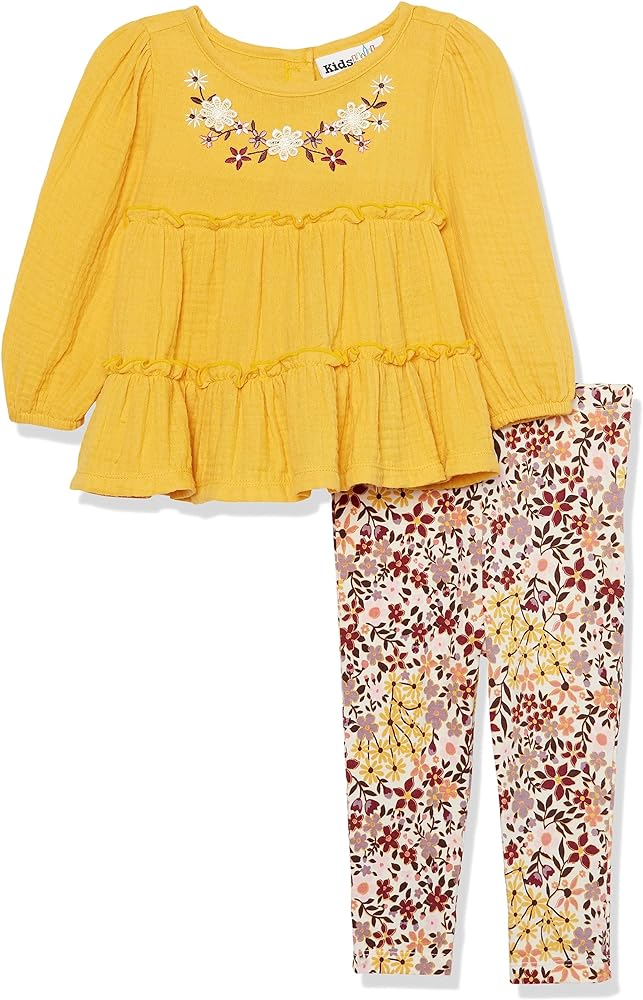 Kids Headquarters Baby Girls 2 Pieces Legging Set, Yolk Yellow/Print, 18M US