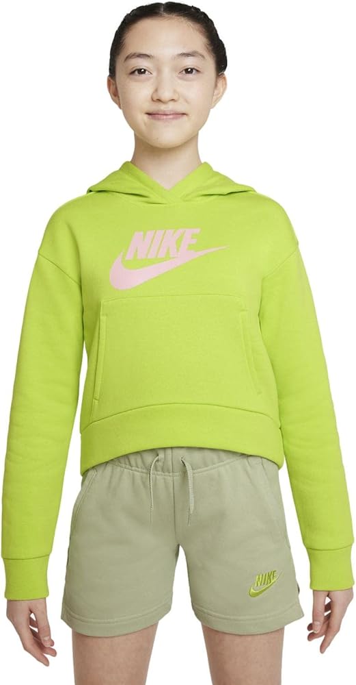 Nike Girls' Sportswear Club Fleece Pullover Hoodie (Large, Atomic Green/Atmosphere)