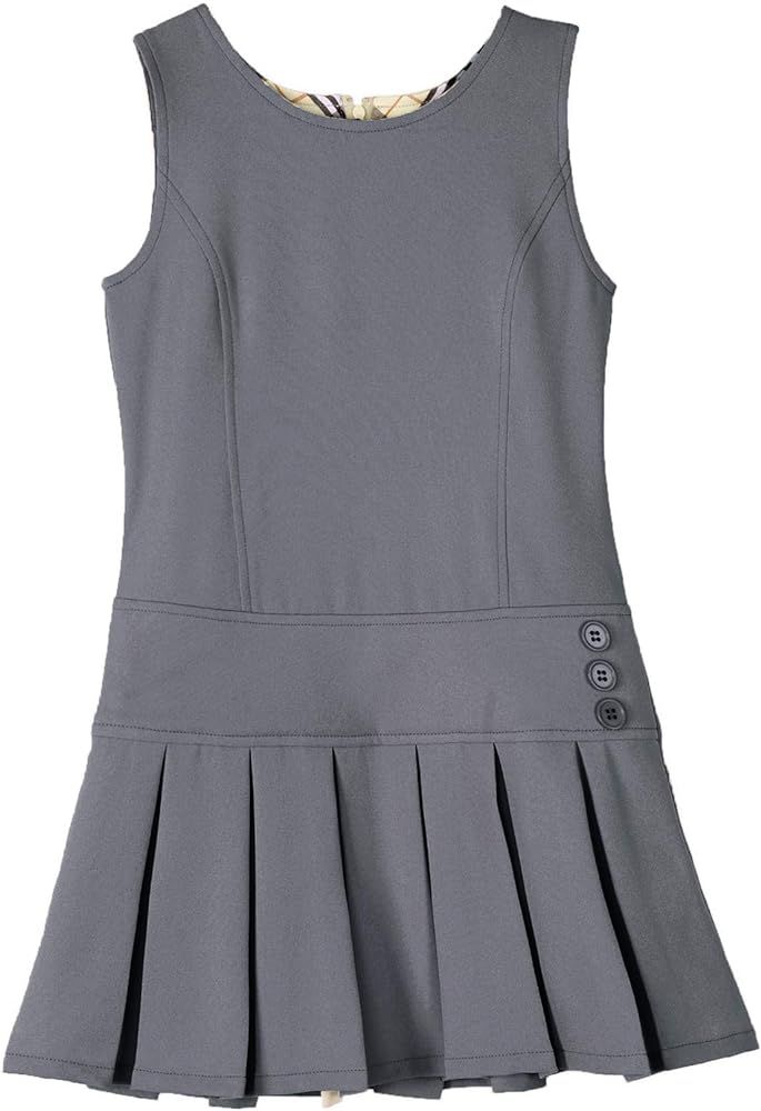 Bienzoe Girls School Uniform Jumper: Stretch Fit Pleated Hem Kids Sleeveless Dress