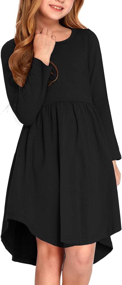 Arshiner Girl Long Sleeve A Line Skater Casual Twirly Casual Dress