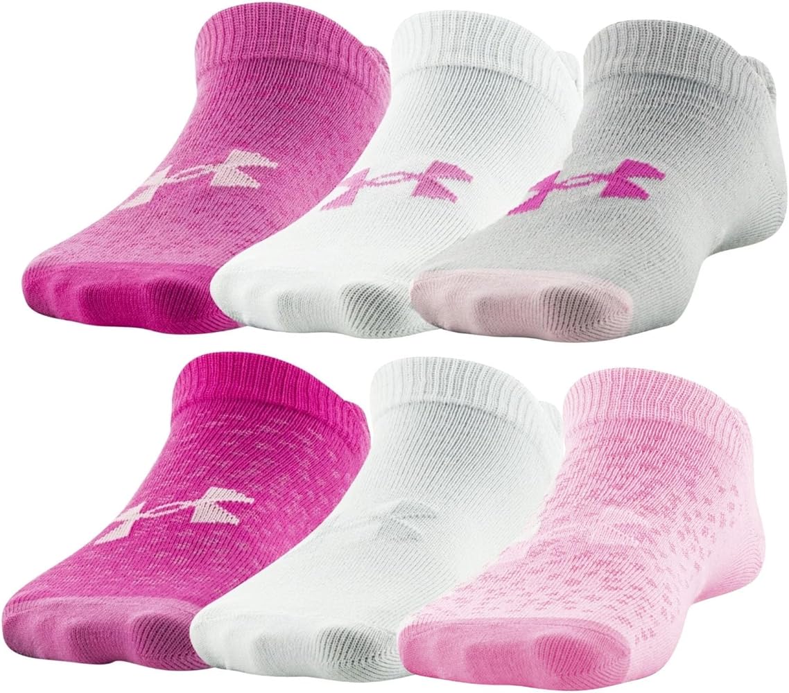 Under Armour Big Girls Essential No Show Socks 6 Pack (W(1332984-676)/P, Small)