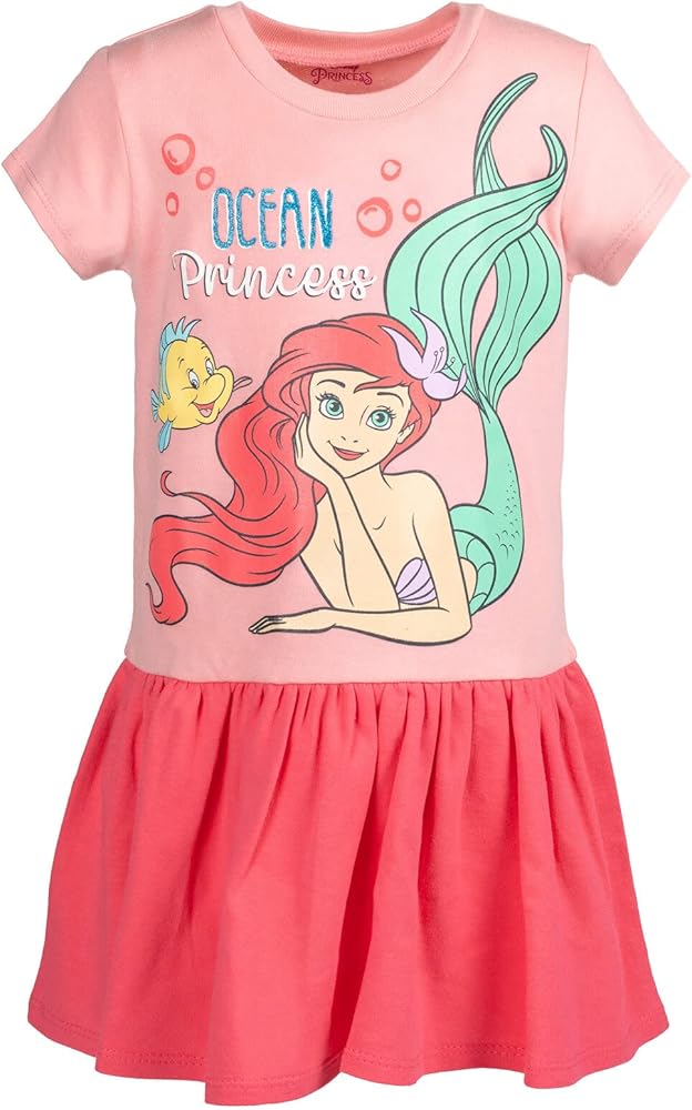 Disney Princess Moana Cinderella Ariel Rapunzel Elsa Anna Jasmine Belle Girls French Terry Dress Toddler to Big Kid