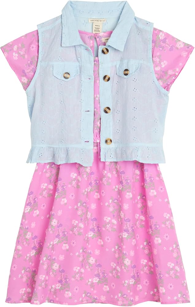 Girls' Dress Set - 2 Piece Woven Eyelet Vest and Lightweight Challis Sundress (Size: 4-12)