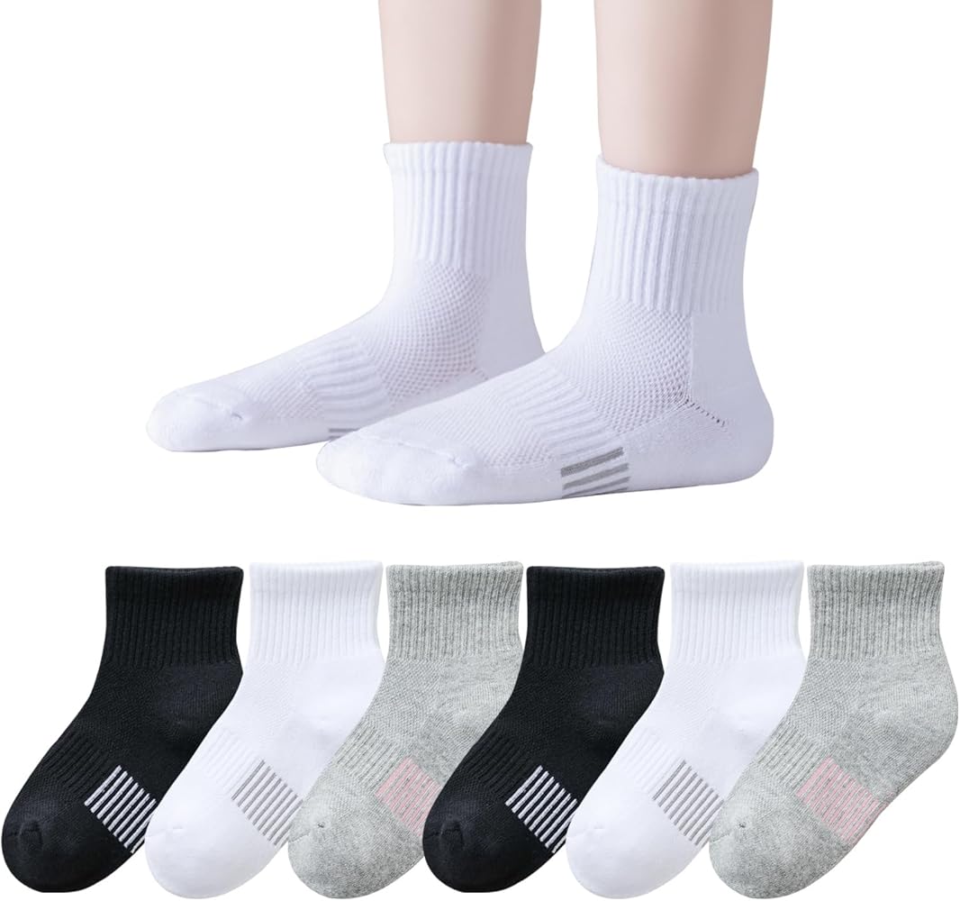 EPEIUS Kids Girls' Cushioned Socks Thick Cotton Running Socks Ankle Athletic Socks Short Sports Quarter Socks 5-15 Years