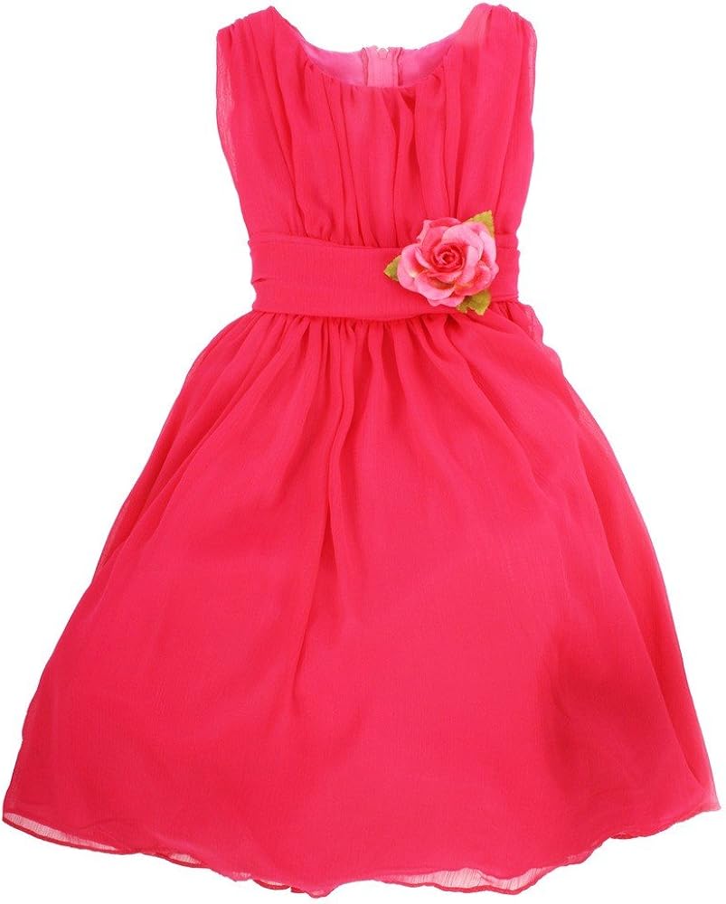 Good Girl Big Girls' Wrinkled Chiffon Flower Dress 14 Fuchsia