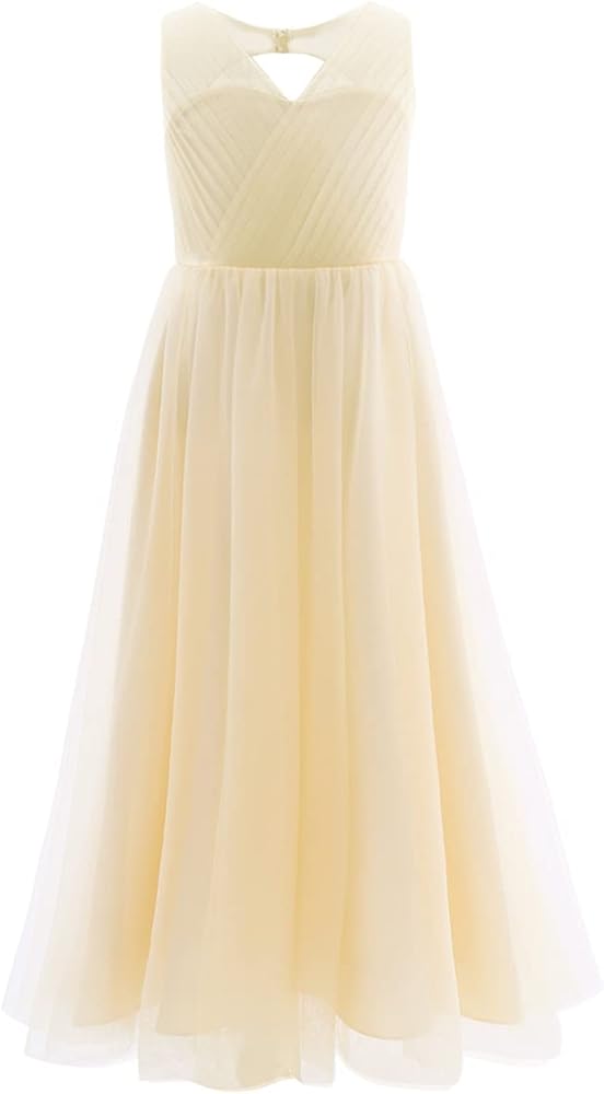 iiniim Girl's Cutout Back Mesh Flower Girl Junior Bridesmaid Dresses Ball Gowns