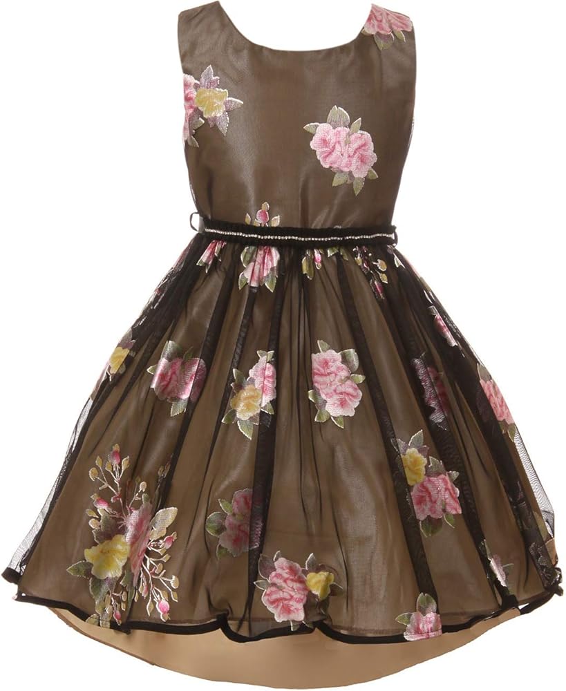 Girls' Rose Print Hi-Lo Christmas Flower Girl Dress Burgundy Champagne Rose