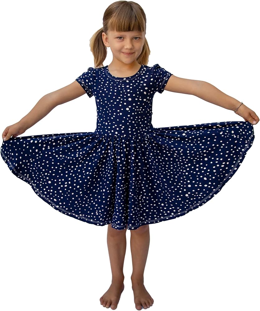 Girls Soft Twirl Dress – Cute Twirly Short Sleeve Skater Swing Dresses