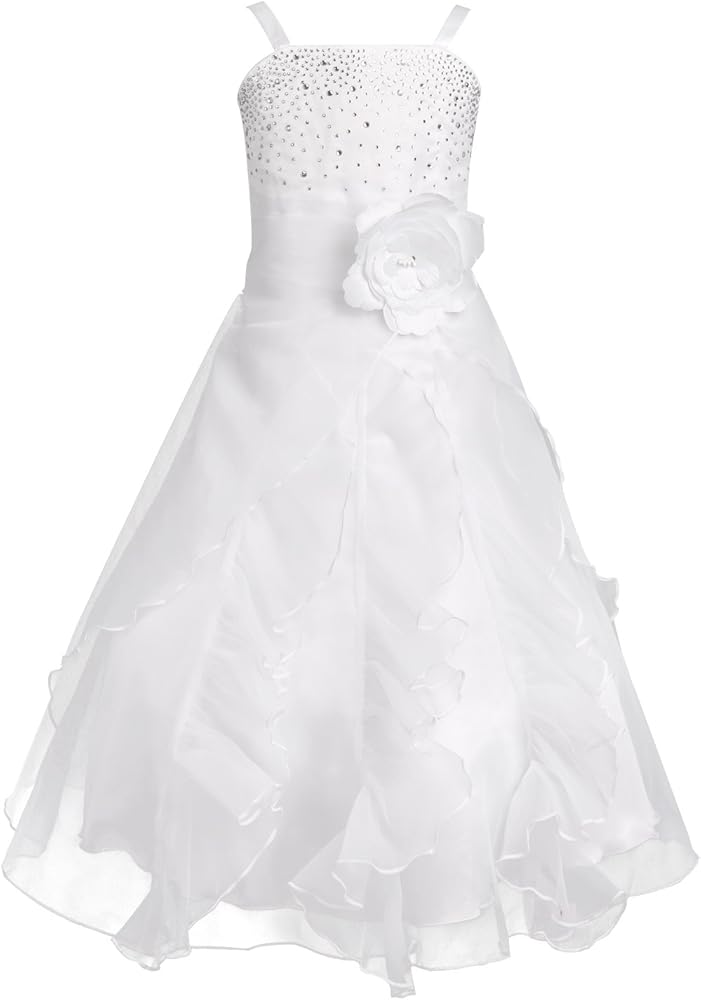 Kids Flower Girls Dress Sleeveless Organza 3D Flowers Big Bow Back Bridesmaid Wedding Pageant Ball Gown