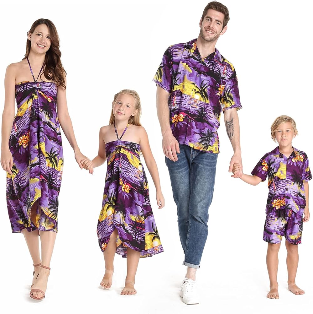 Matchable Family Hawaiian Luau Men Women Girl Boy Clothes in Sunset Purple