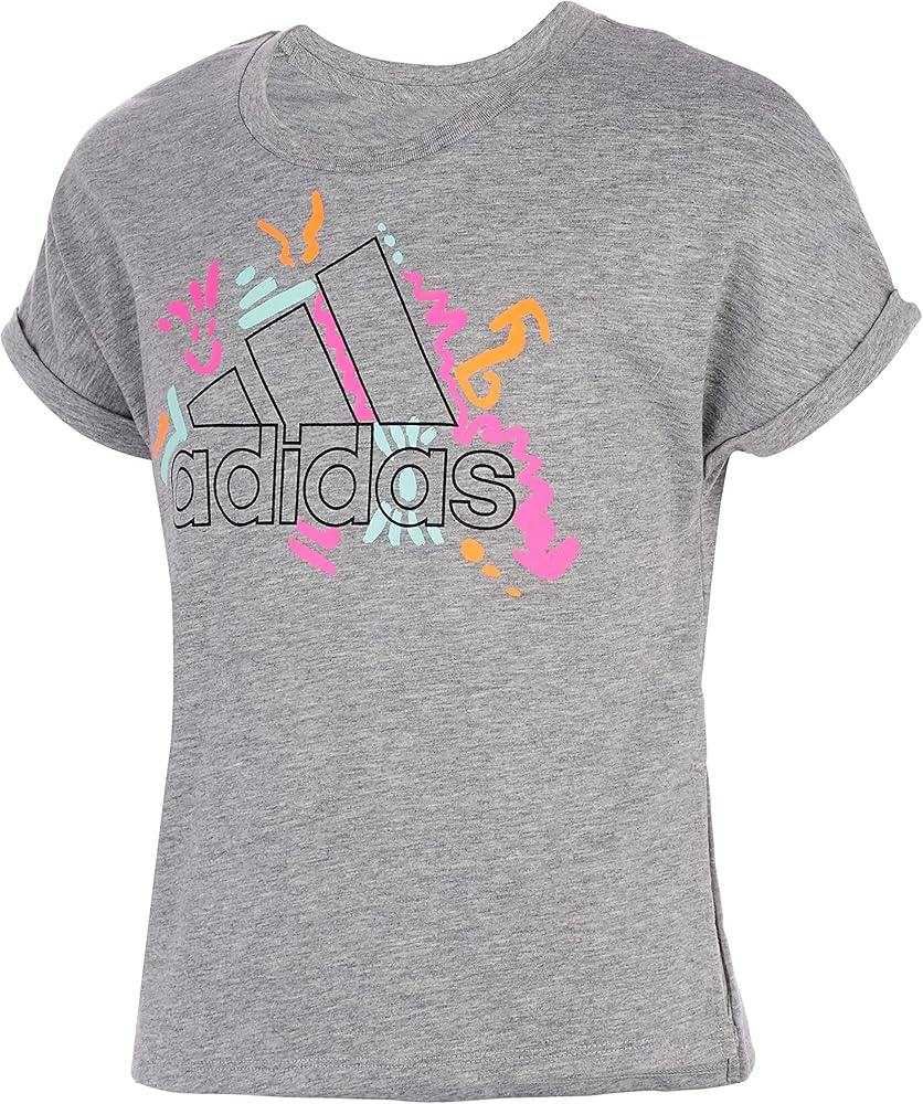 adidas girls Short Sleeve Heather T-shirt T Shirt, Grey Multi, 8-15 Years US