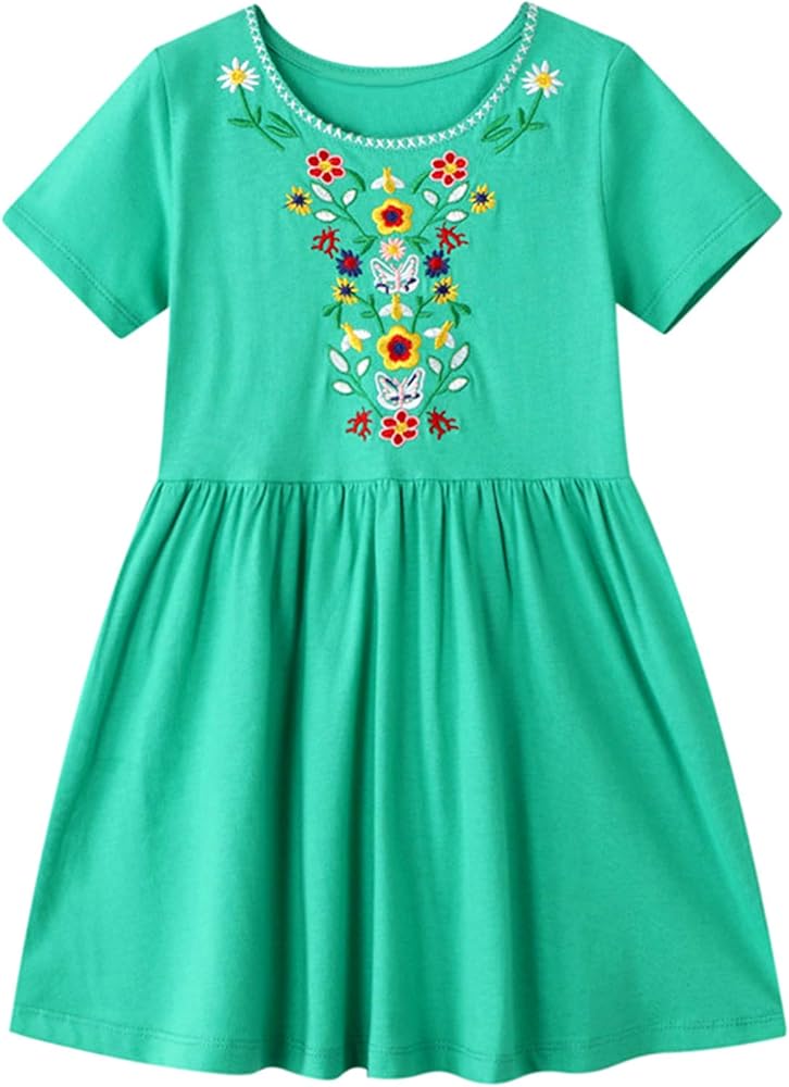 HILEELANG Toddler Little Girls Short Sleeve Dresses Easter Summer Cotton Casual Basic Jersey Shirt Sundress