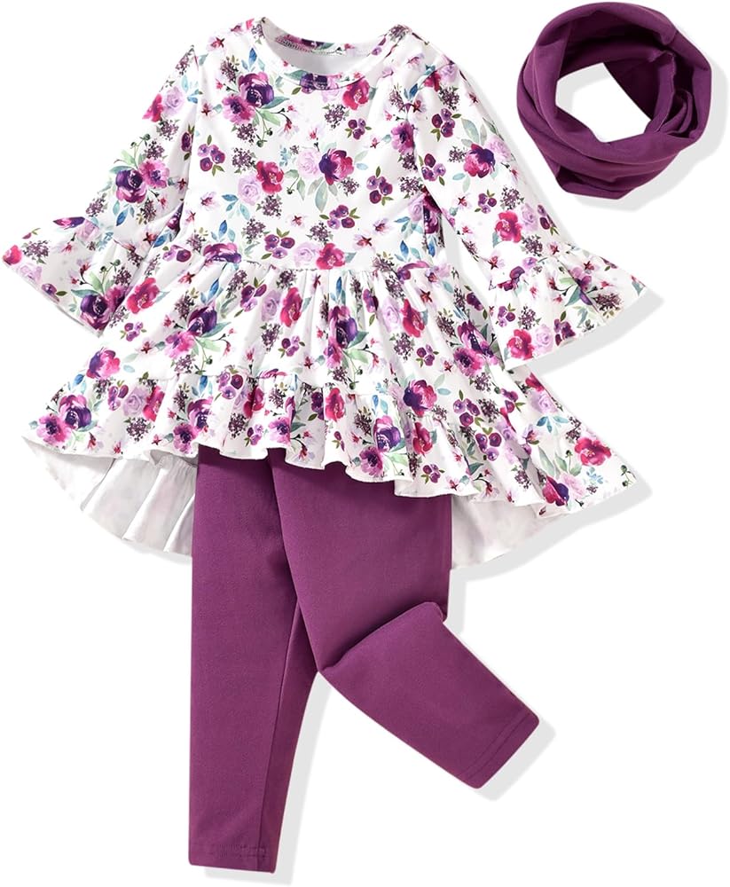 fioukiay Girl Fall Winter Clothes Toddler Girls Spring Outfits Baby Girl Floral Top with Pants Clothing Sets