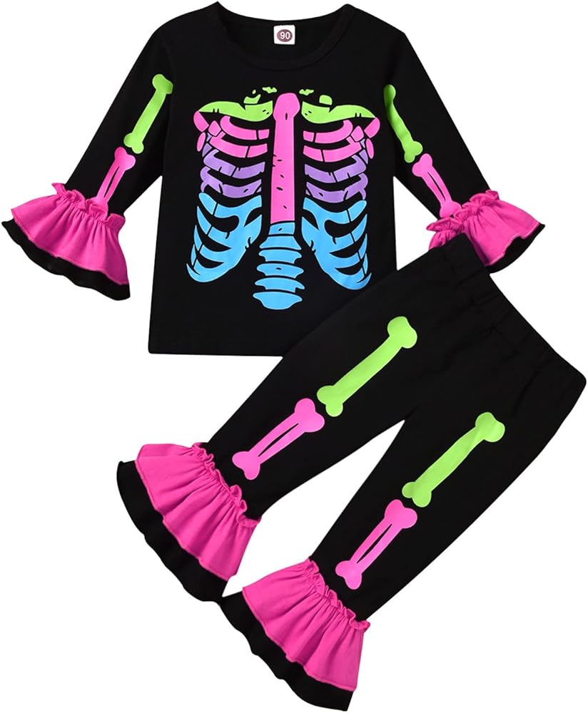 Toddler Kids Boys Girls Outfit Halloween Bone Prints Long Sleeves Tops Pants Set Outfits Girl Clothes 4t