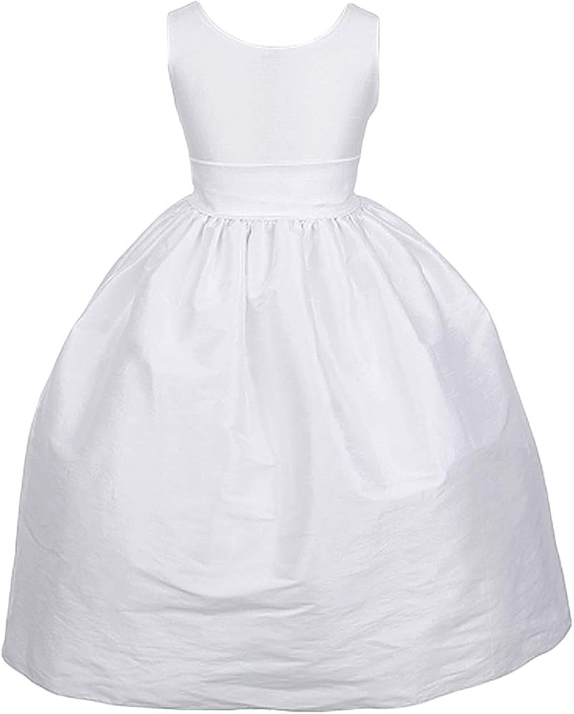 Girl's White or Ivory V-Back PolySilk Tea-Length Special Occasion Dress