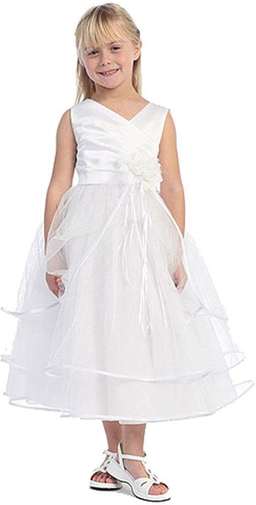 Girls White Taffeta Layered First Communion Pageant Easter Dress 2T-16