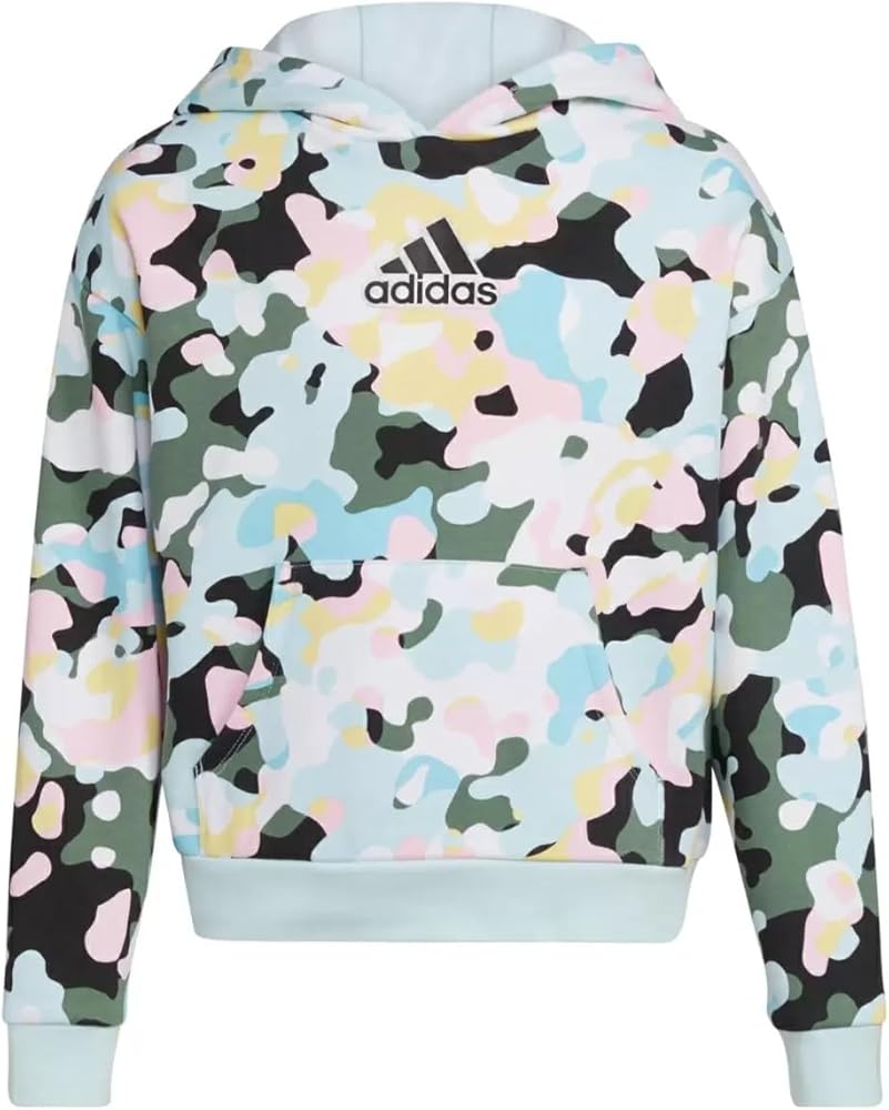 adidas Girls Long-Sleeve Printed Fleece Hoodie (Multi Camo, X-Large, XL, 16) (US, Alpha, X-Large, Regular)