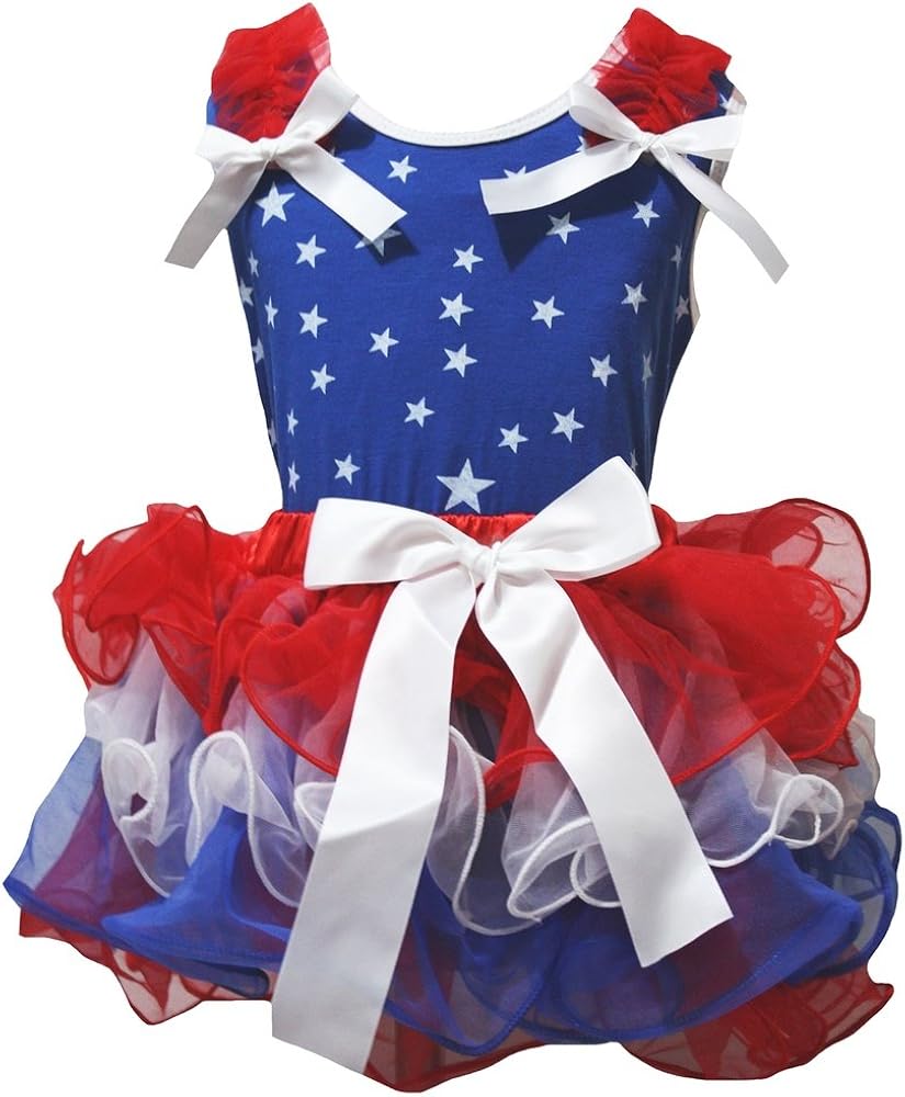 Petitebella Plain Blue Stars Shirt RWB Petal Skirt Girl Outfit Nb-8y