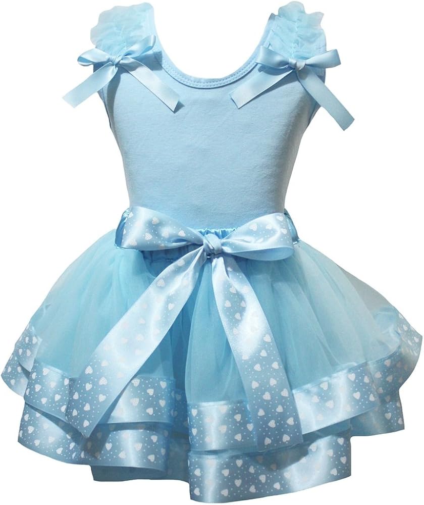 Petitebella Plain Light Blue Shirt Blue Heart Dots Petal Skirt Nb-8y