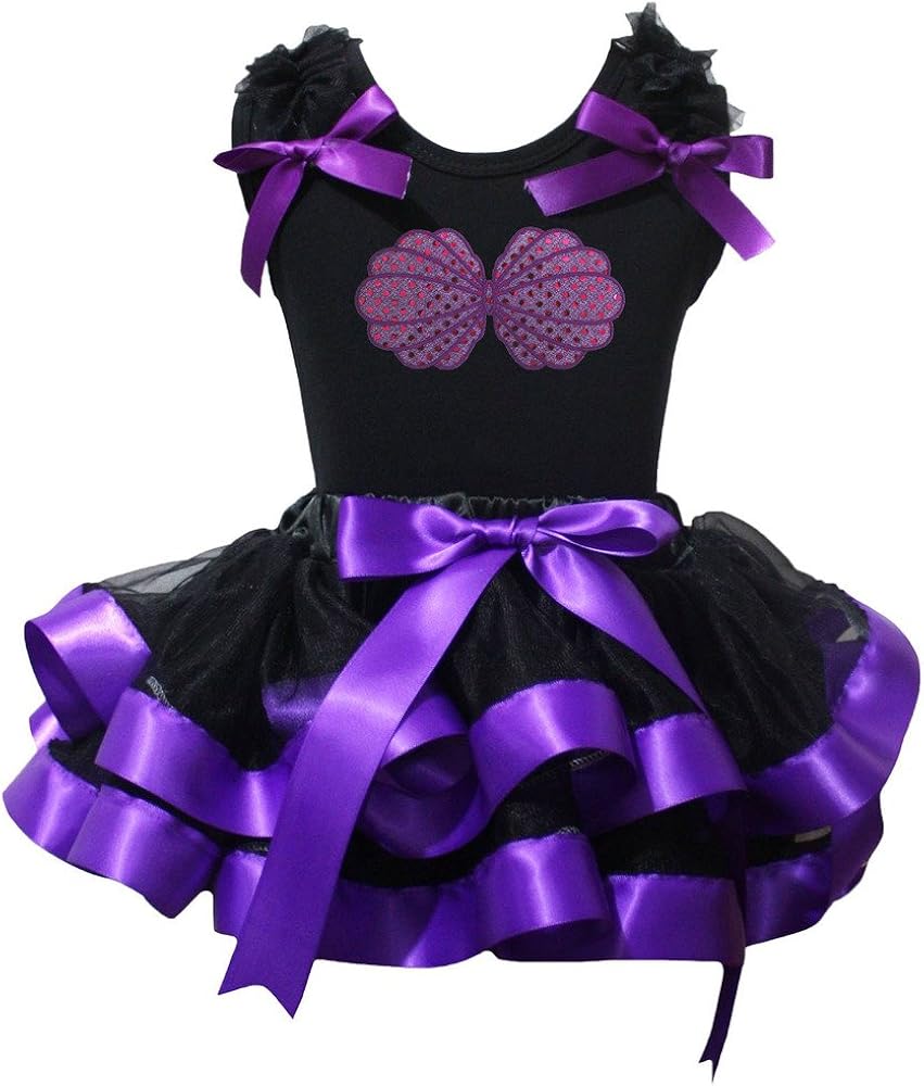 Petitebella Bling Mermaid Shell Shirt Purple Ribbon Black Petal Skirt Nb-8y