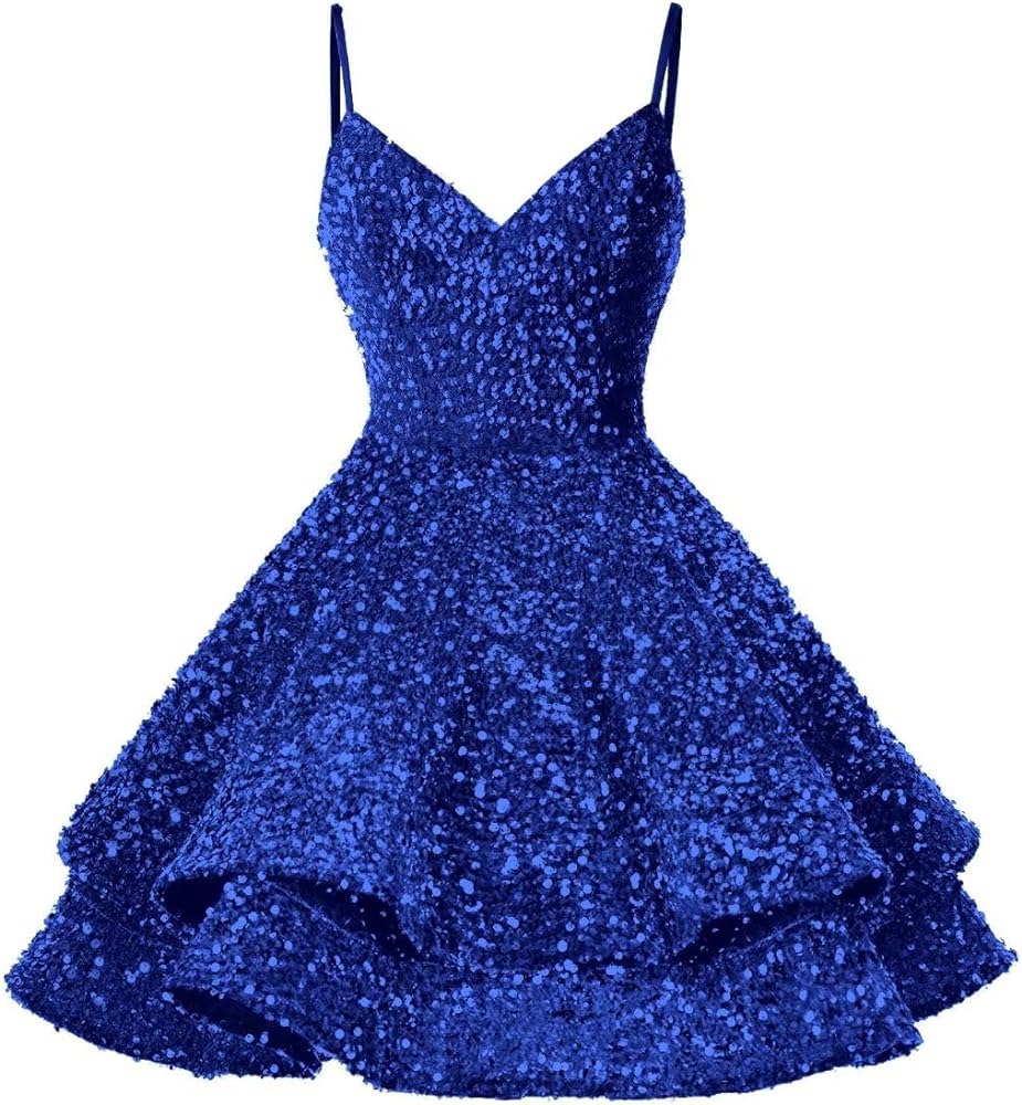 Sequin Homecoming Dresses for Teens 2024 V Neck Short Prom Dresses for Women Sparkly Formal Cocktail Party Dress