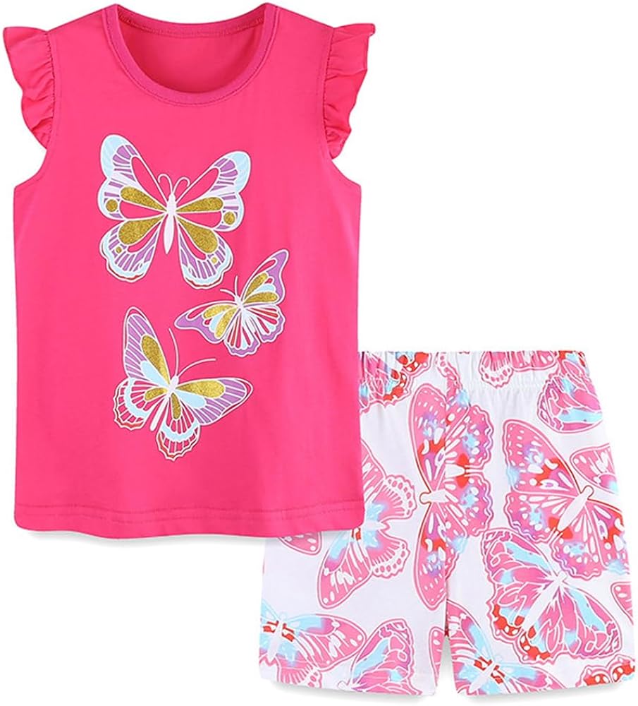 Girls Summer Outfits Toddler Girl Shorts Set Cotton Casual Short Sleeve Shirt and Shorts 2-7T…