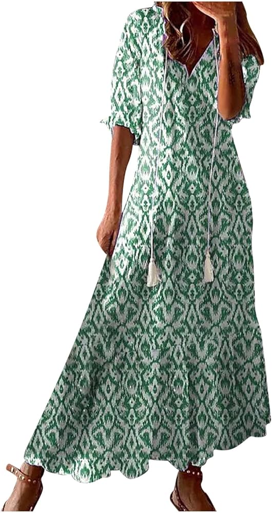 Womens Short Half Sleeve Dresses Dresses for Women V Neck Beach Vintage Hawaiian Peplum Maxi Long Dresses 2024