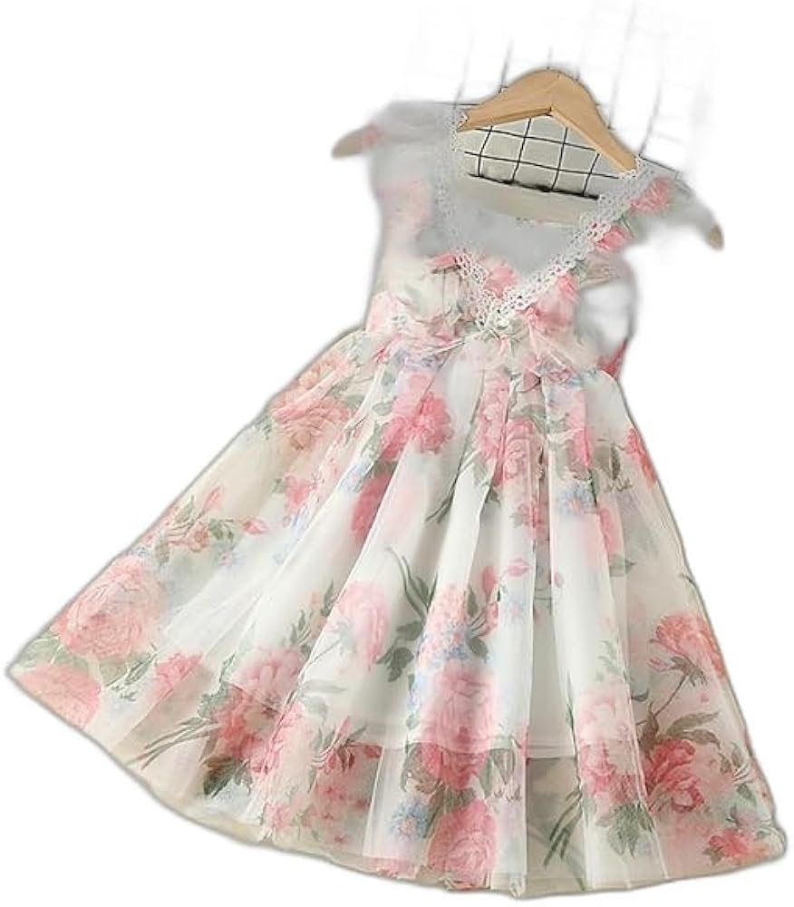 Kids Girls' Dress Floral Sleeveless Outdoor Mesh Cute Polyester Knee-Length Summer