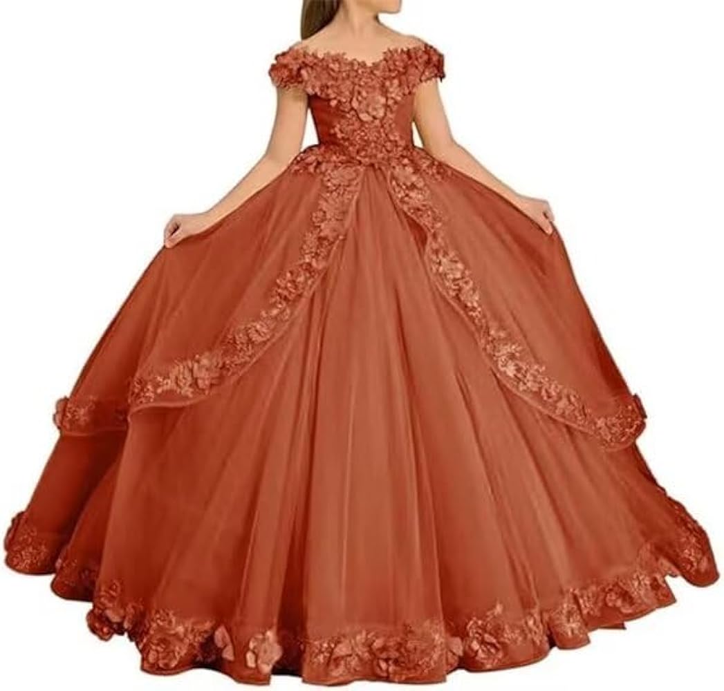 Tulle Flower Girl Dresses for Wedding Off Shoulder Pageant Dress Lace Princess Party Ball Gown