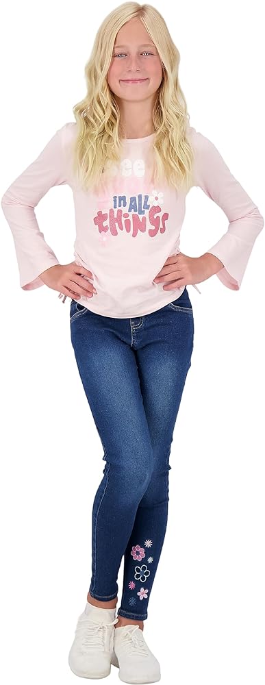 2 Piece Girls Jeans and Fashion Tee Shirt Set for Kids