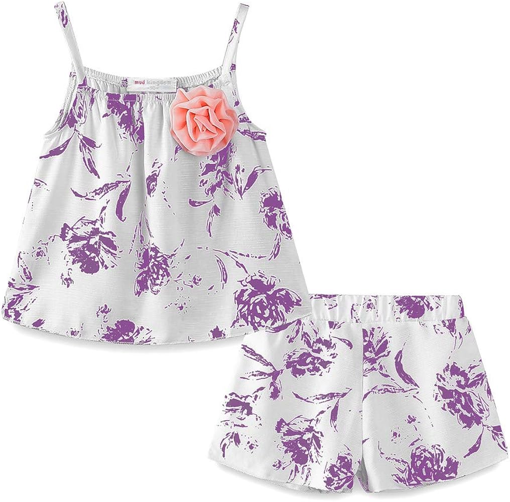 Mud Kingdom Toddler Girls Sleeveless Tank Top and Shorts Set 2 Piece Floral Casual Summer Outfits