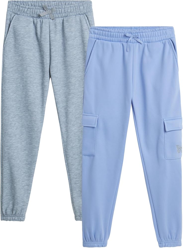 Real Love Girls' Sweatpants - 2 Pack Fleece Cargo & Basic Classic Jogger Sweatpants - Cozy Cargo Jogger Pants for Girls, 7-16