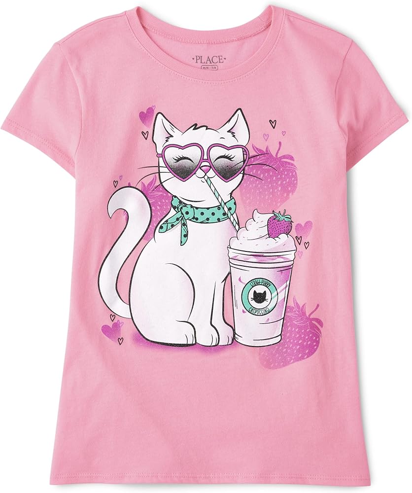 The Children's Place girls Cat Graphic Short Sleeve Tee