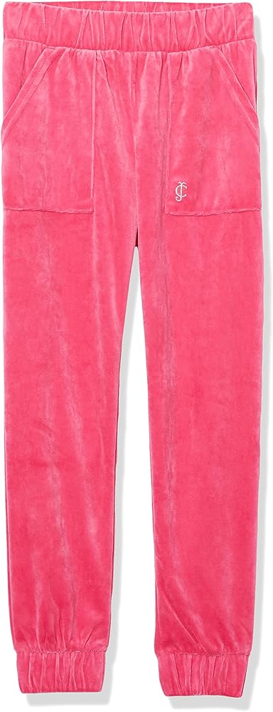 Juicy Couture Girls' Plush Velour Pant and Hoodie Sweatshirt Seperates, Fuchsia Purple/Jogger, 12-14