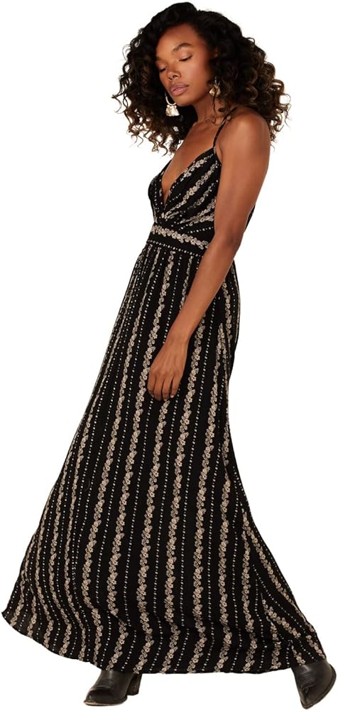 Angie Girls Women's Printed Surplus Top Maxi Casual Dress, Black, Small US