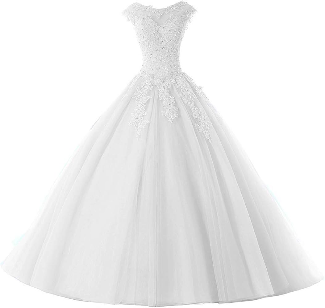 Ball Gown Quinceanera Dresses Tulle Long Prom Party Gowns Sweet 16 Formal Dress White US 6