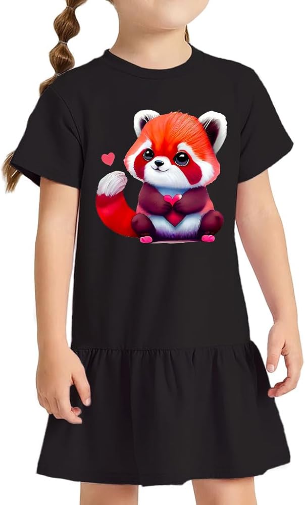 Cute Red Panda Toddler Rib Dress - Panda Girl Clothing - Panda Design Clothing