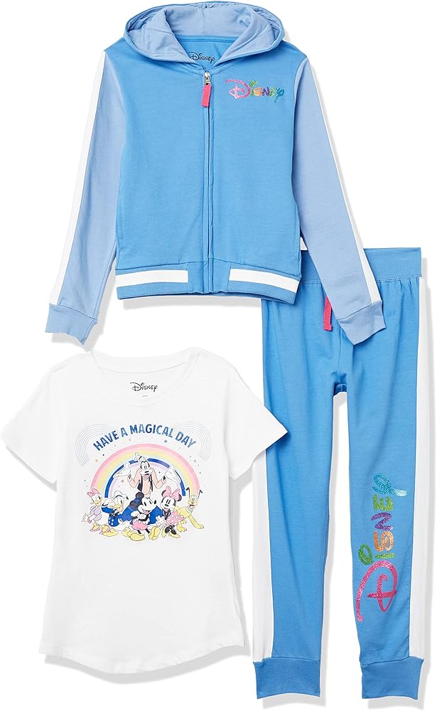 Disney girls Mickey Minnie Hoodie Jogger Sweatpant Tee 3 Piece Bundle Set