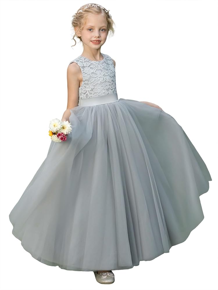 Lace Flower Girl Dresses for Wedding Sleeveless Princess Pageant Dress Puffy Tulle First Communion Gowns