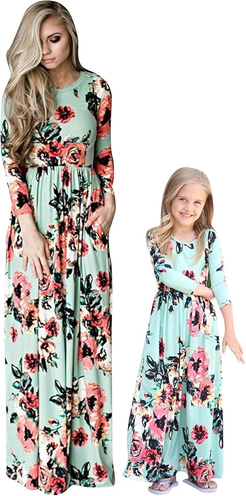 BOFETA Family Matching Dress Holiday Summer Printed Dress Floral Beach Cute Long Dress