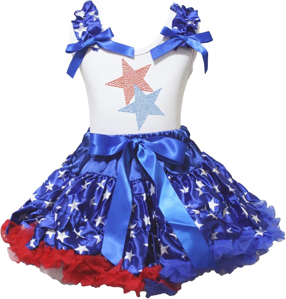 Petitebella Red White Twins Star White Cotton Shirt Blue Stars Skirt Outfit 1-8y