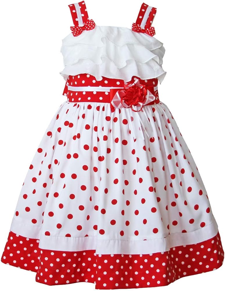 Minnie White with Red Polka Dot Spring Summer Ruffles Girls Dress.