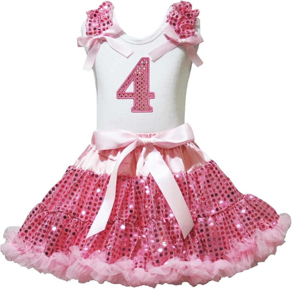 Petitebella Sequins 1st to 5th White Shirt Pink Sequins Petti Skirt Outfit 1-8y