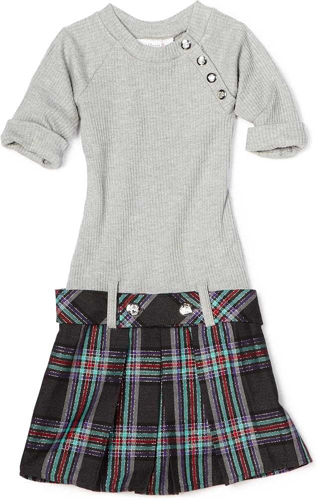 Big Girls' Cuffed Sleeve Plaid Drop Waist Dress