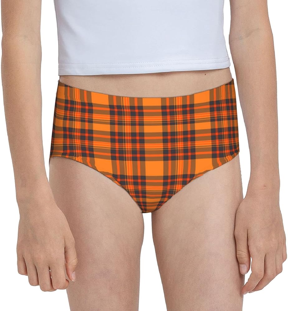 Augenstern Cotton Underwear Thanksgiving Plaid Pumpkin Orange Girls'Briefs Soft Underpants