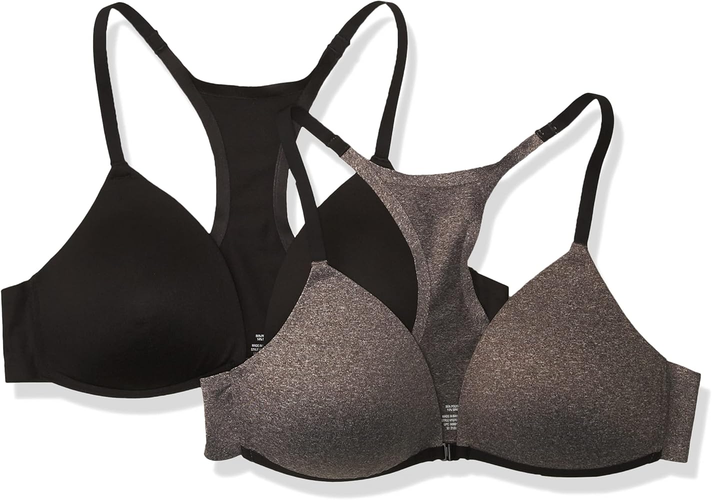 Vanity Fair Girls' No Show Front Closure Bra, 2-Pack, Dark Grey/Black Hue, 38