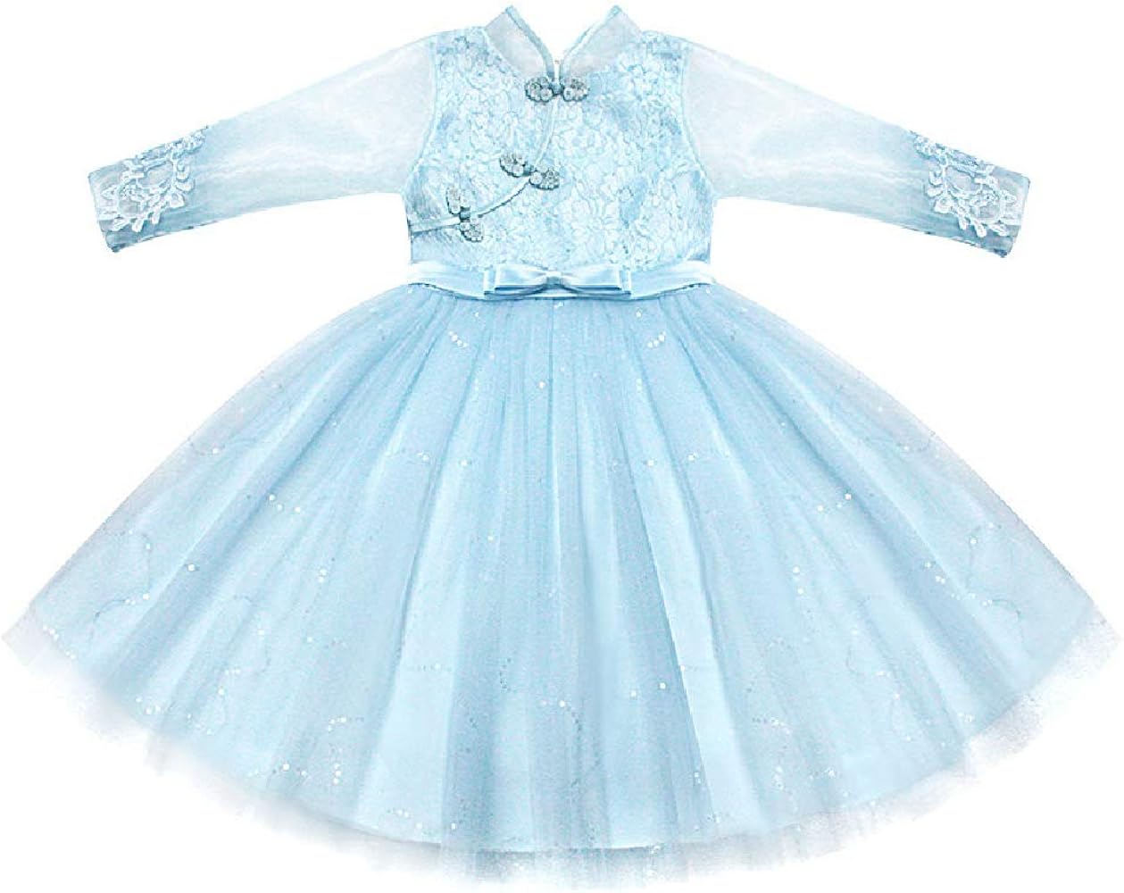 Quenny Girls' Long-Sleeved Printed Princess Dress,Girls' Summer Thin mesh Skirts.