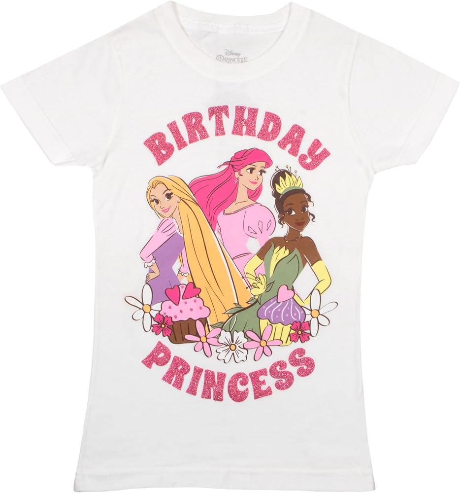 Disney Princesses Minnie Mouse Lilo & Stitch Birthday Girl Short Sleeve T-Shirt, Girls Short Sleeve Tee for Birthday Parties