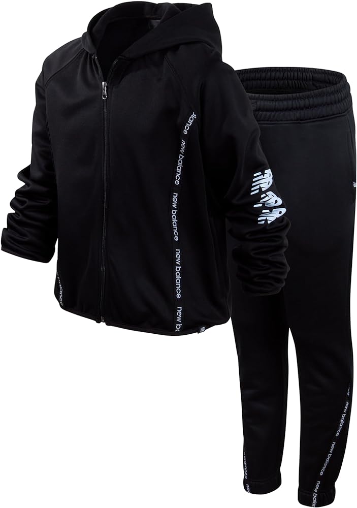 New Balance Girls' Sweatsuit - 2 Piece Active Fleece Zip Sweatshirt and Sweatpants - Performance Jogger Pants Set: Girls 7-12