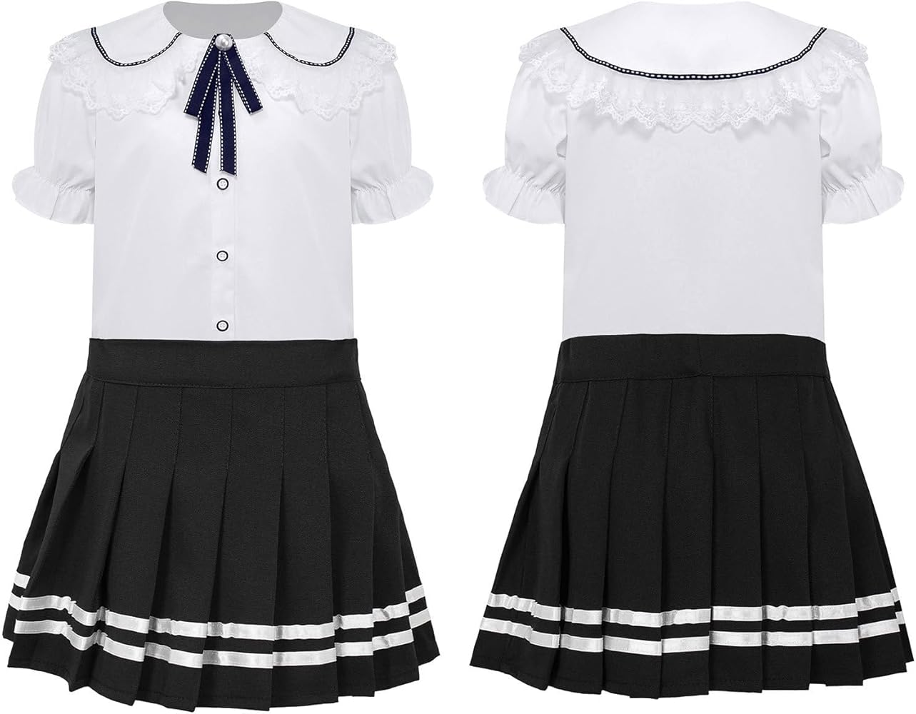 YiZYiF Girls' JK School Uniform Pleated Skirt Set Classic Japanese Anime School Girls Sailor Dress Shirts Student Suit